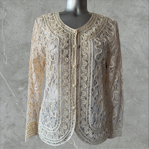 Maccine Tops - 2 for $30 ✅ Ivory Embellished Lace Cardigan with Pearl Details
